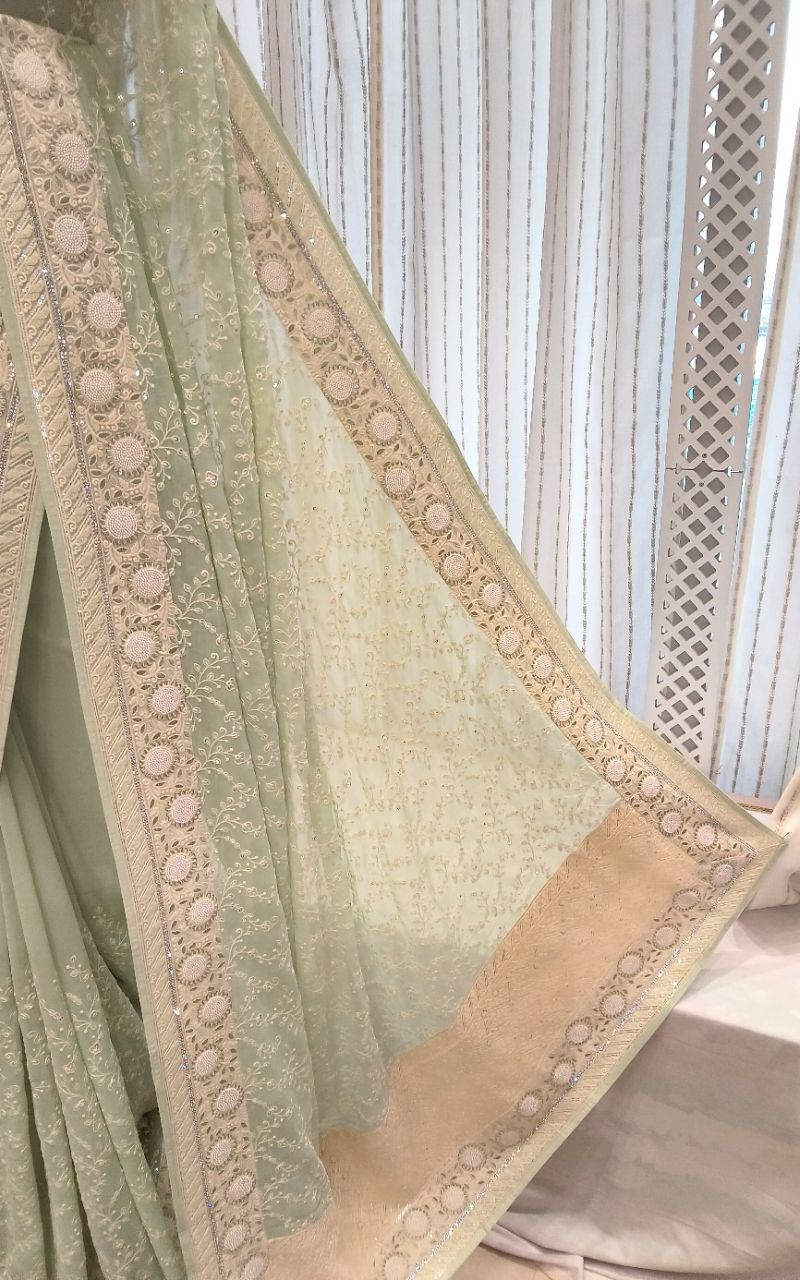 Designer Georgette Machine Embroidery With Sequence Saree view 2