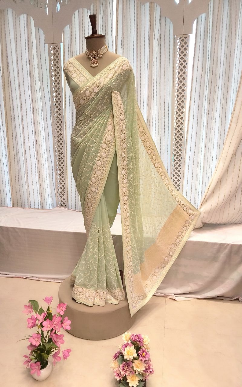 Designer Georgette Machine Embroidery With Sequence Saree view 9
