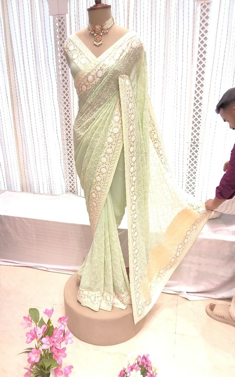Designer Georgette Machine Embroidery With Sequence Saree view 11