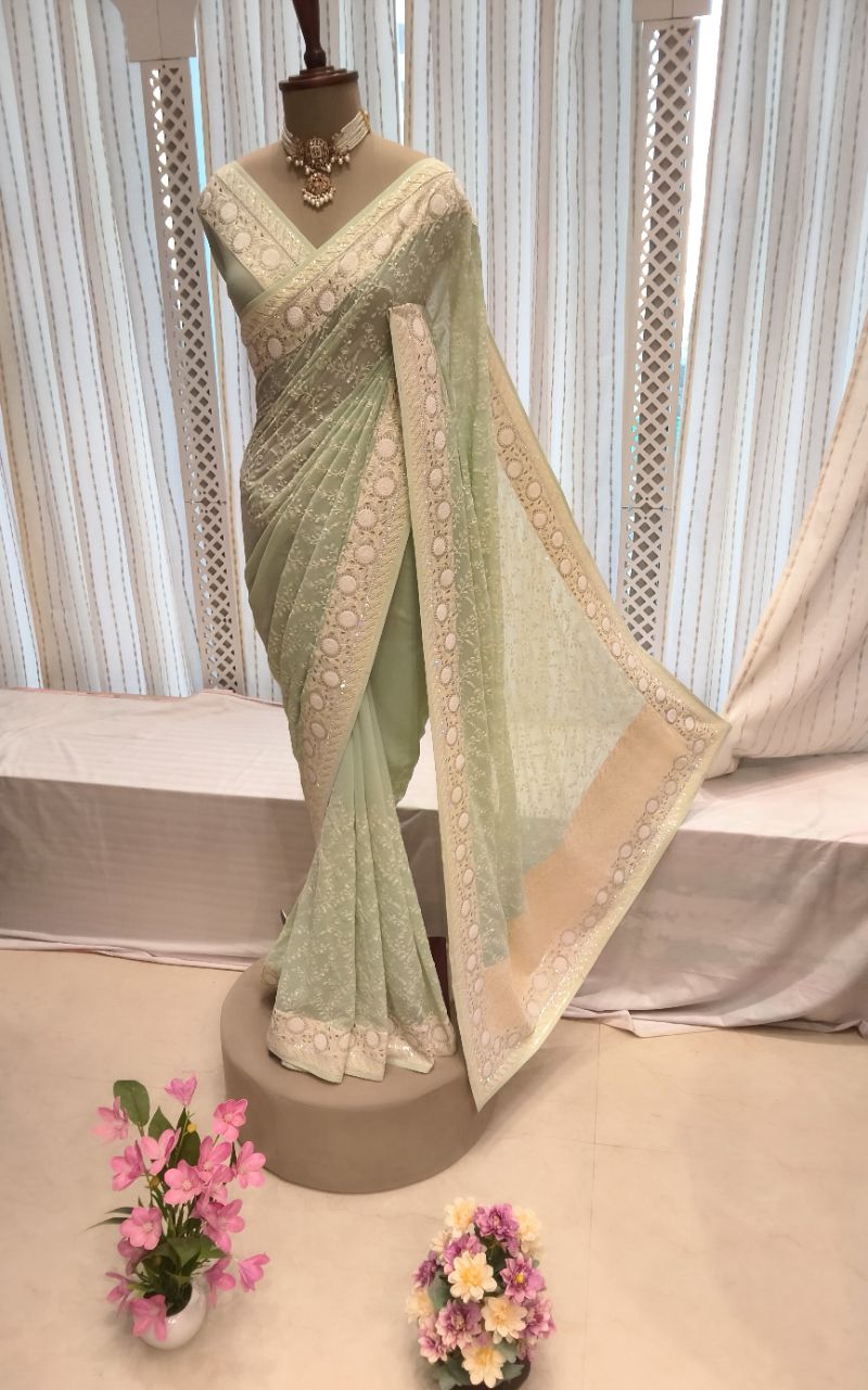 Designer Georgette Machine Embroidery With Sequence Saree view 8
