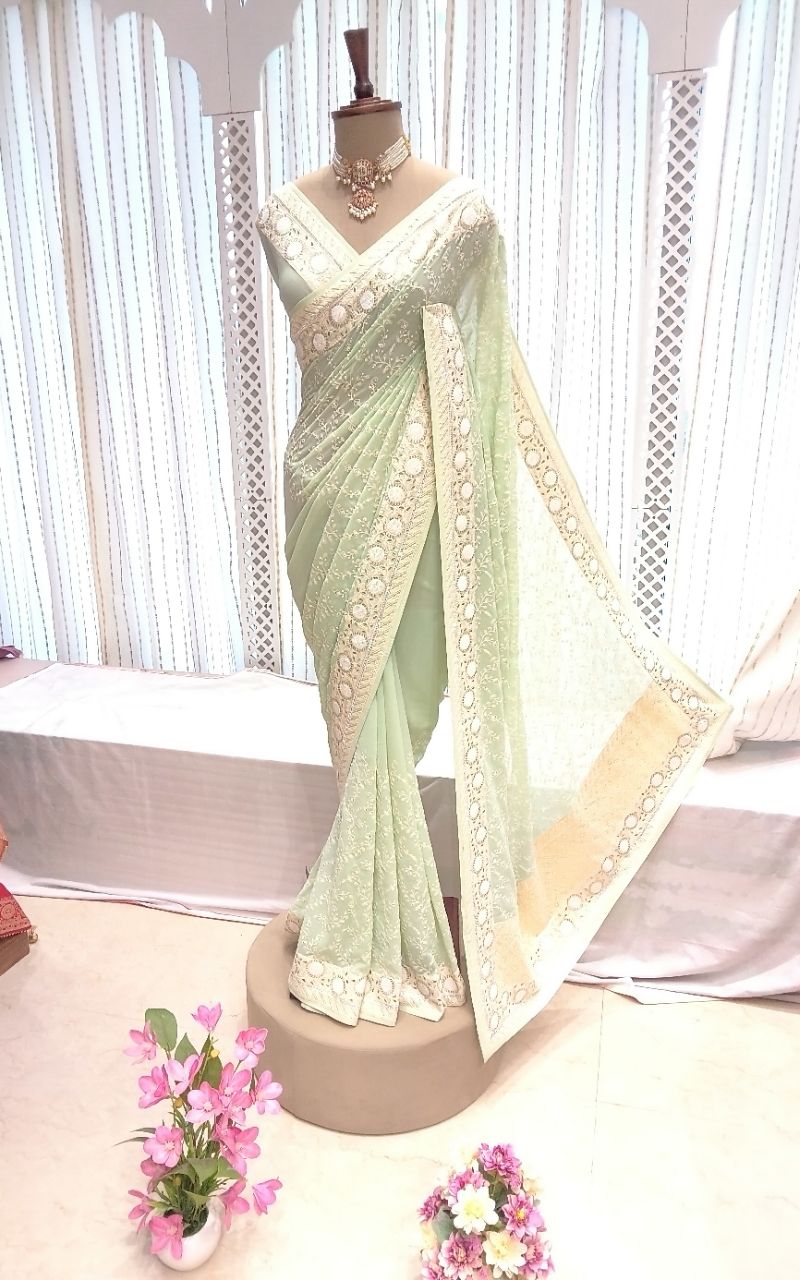 Designer Georgette Machine Embroidery With Sequence Saree view 4
