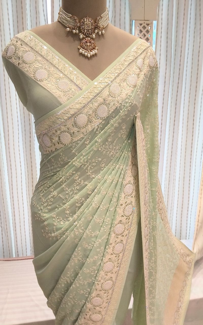 Designer Georgette Machine Embroidery With Sequence Saree view 7