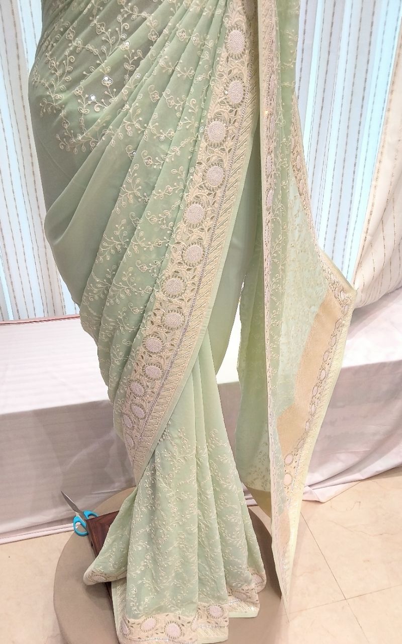 Designer Georgette Machine Embroidery With Sequence Saree view 6
