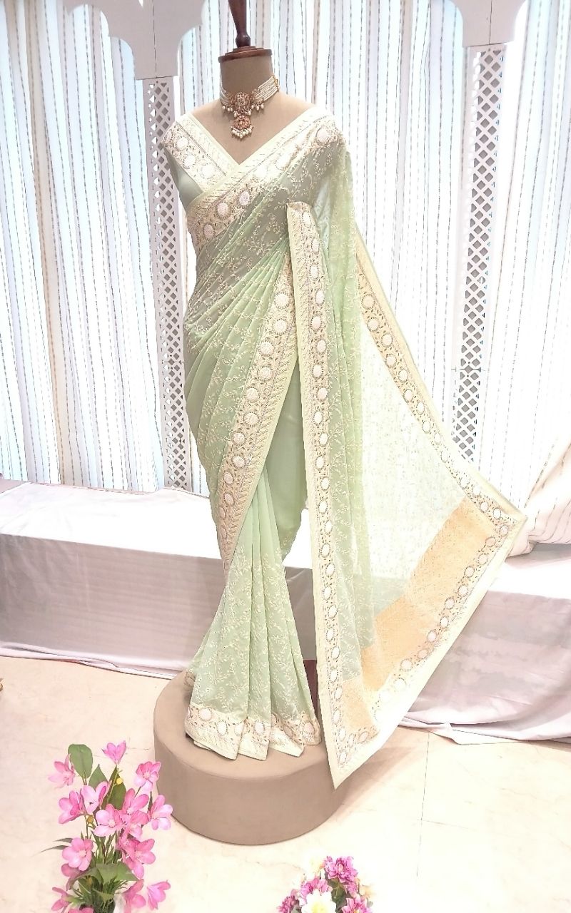Designer Georgette Machine Embroidery With Sequence Saree view 10