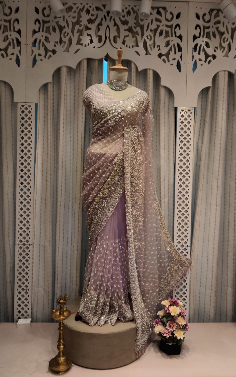 Designer Net  Saree With Hand Work Of Katdana And Pearl view 2