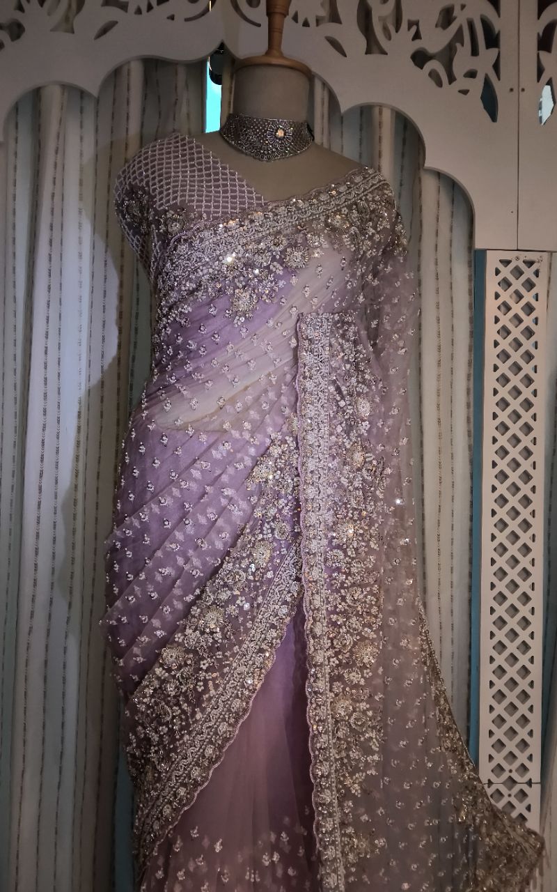 Designer Net  Saree With Hand Work Of Katdana And Pearl view 3