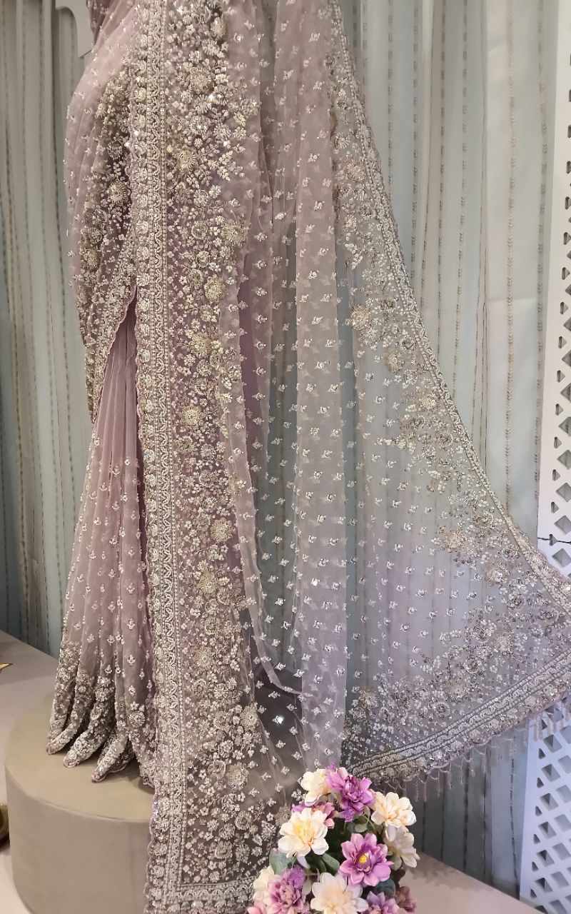 Designer Net  Saree With Hand Work Of Katdana And Pearl view 6