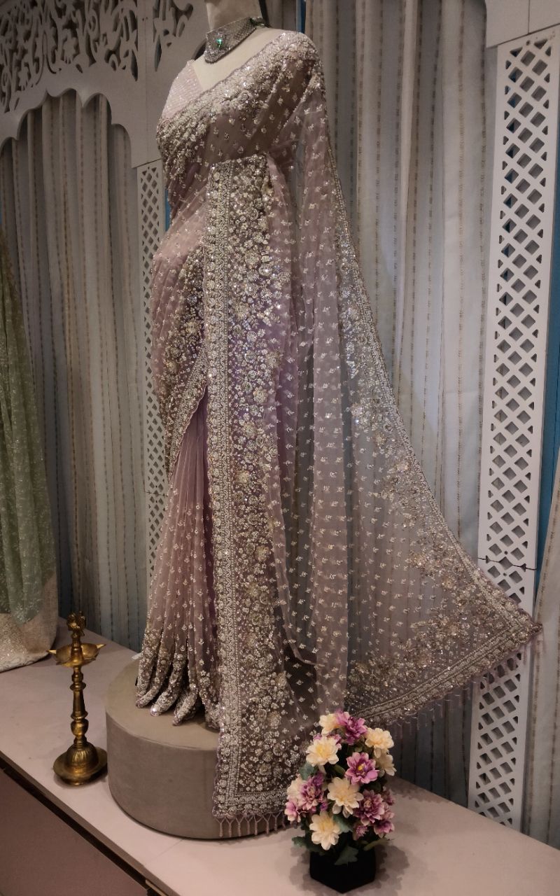 Designer Net  Saree With Hand Work Of Katdana And Pearl view 4