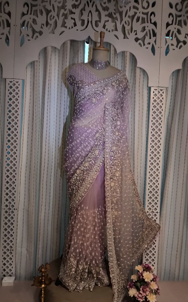 Designer Net  Saree With Hand Work Of Katdana And Pearl view 8