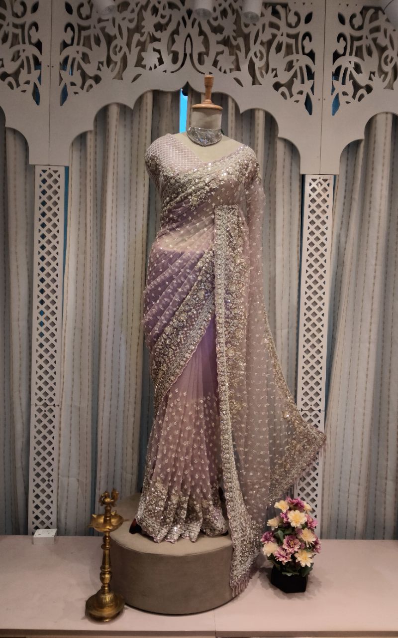Designer Net  Saree With Hand Work Of Katdana And Pearl view 5