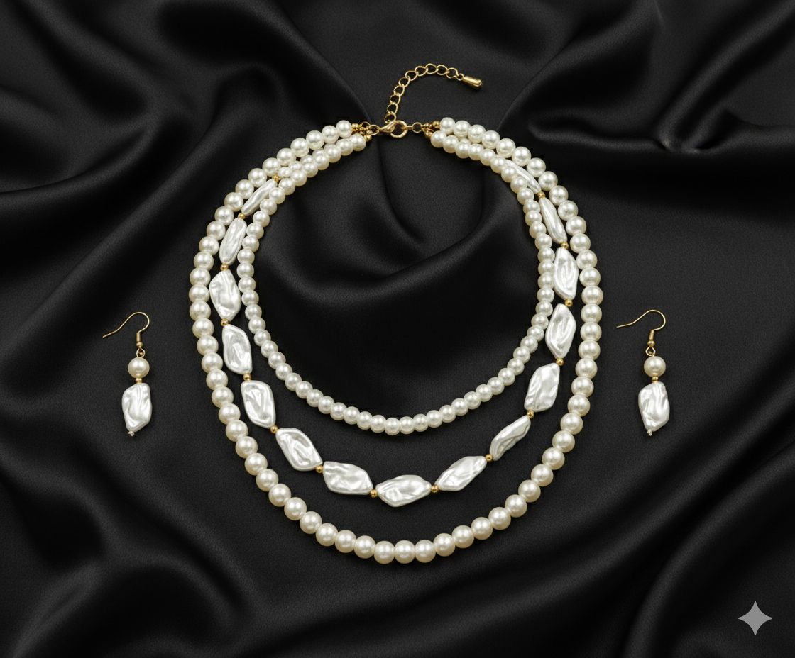 Elegant Pearl Necklace Setnl view 2