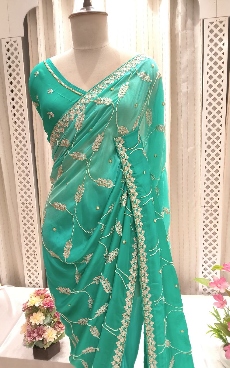 Pure Satin Crape Saree view 5