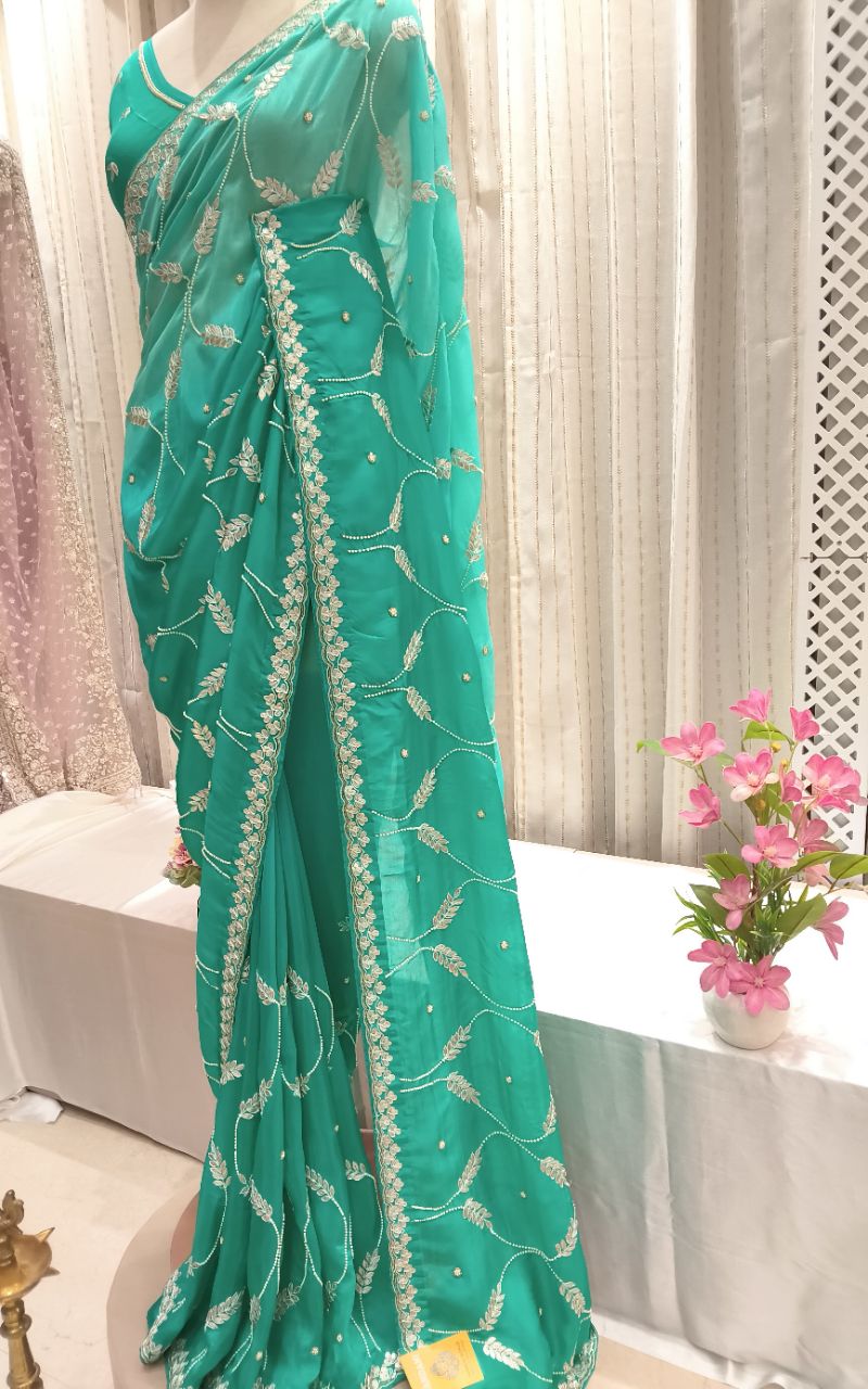 Pure Satin Crape Saree view 4