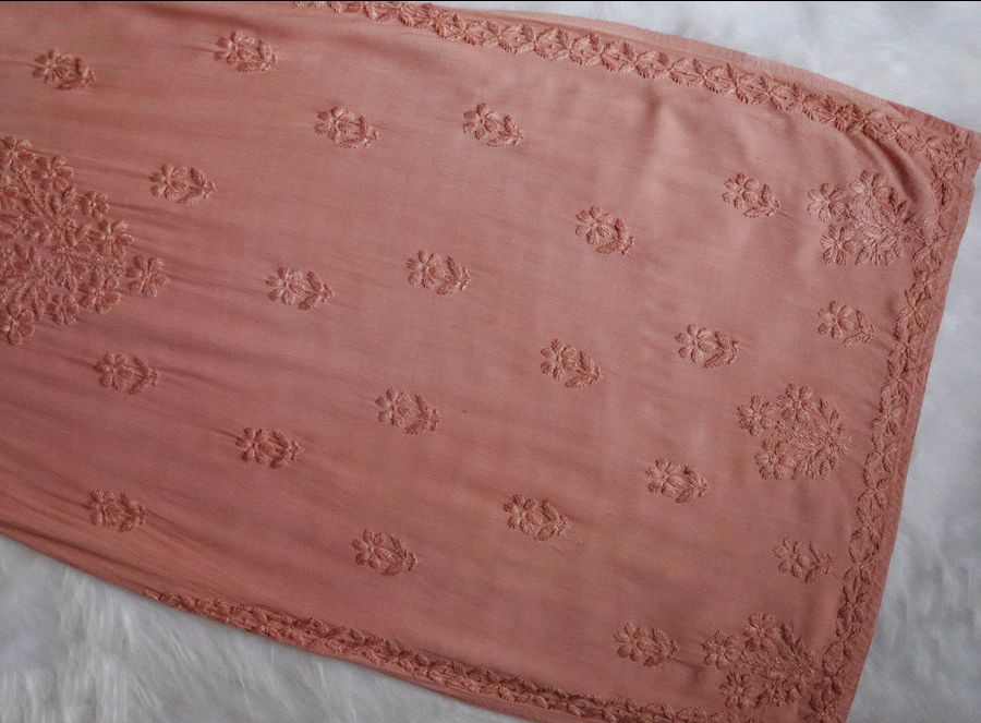 Modal 2 Piece Long Handwork Kurti Plazo Set In Peach Shade✨ view 2