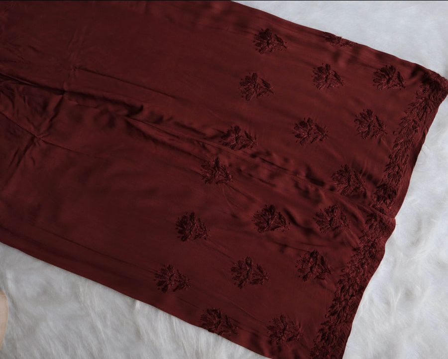 Modal 2 Piece Long Handwork Kurti Plazo Set In Chocolate Brown. view 6