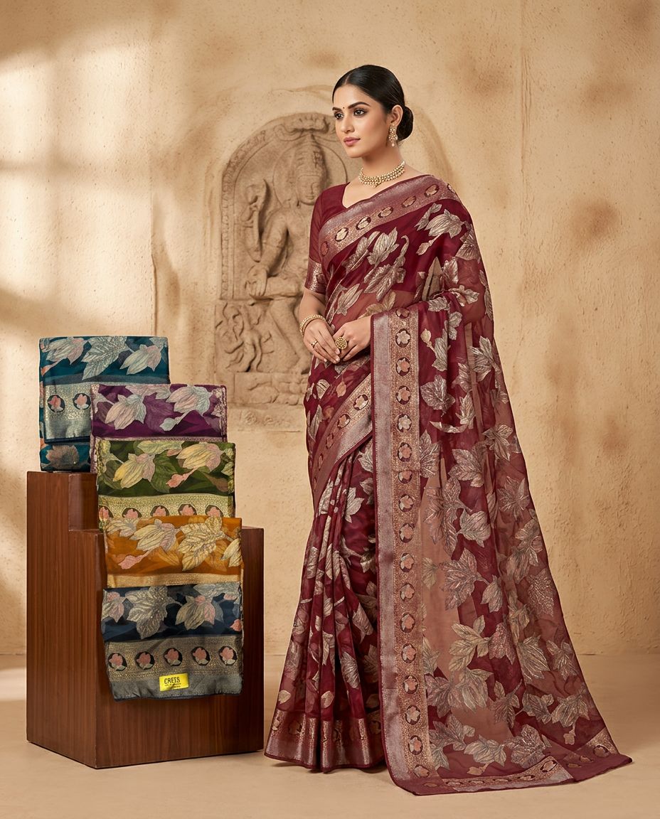 Brasso Print Floral Sarees view 2
