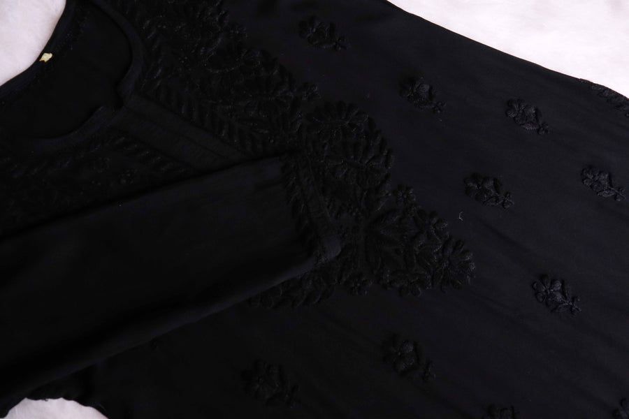 Pure Modal Long Handwork Kurti Plazo Set In Beautiful Black Shade. view 2