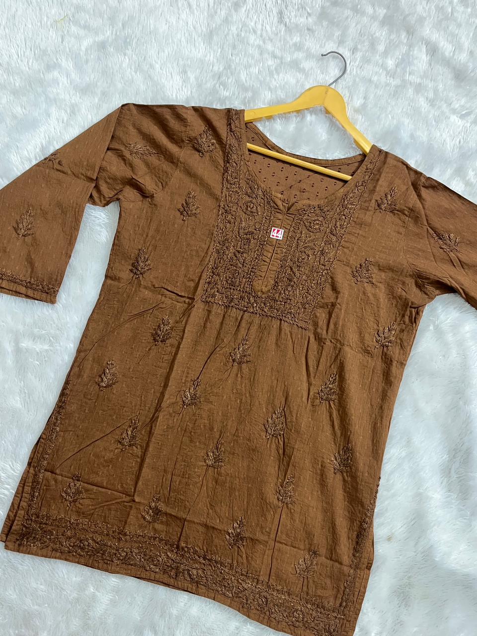 DOBY COTTON SHORT HANDWORK KURTI IN BROWN🌷