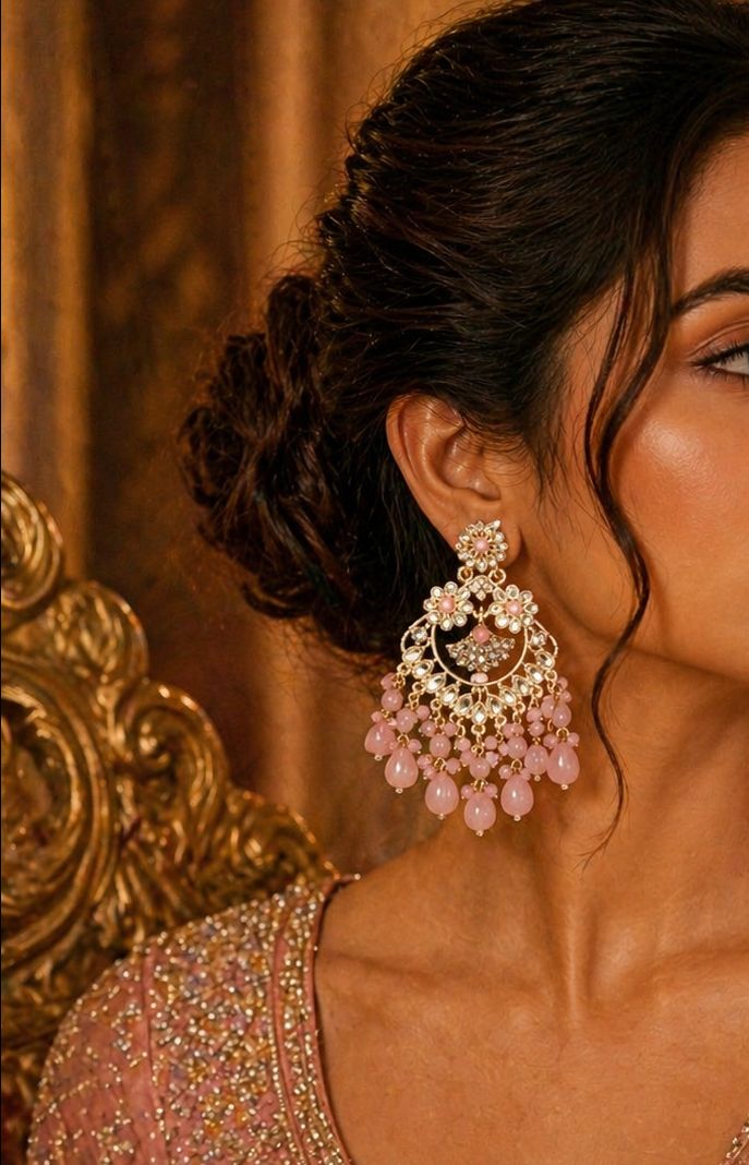 Elegant Pink Chandelier Earrings view 2