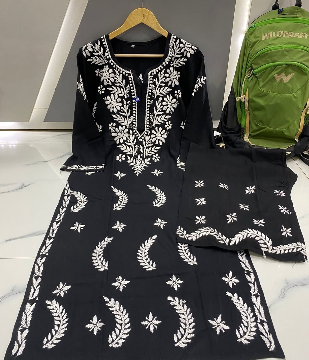 RAYON 2 PIECE KURTI PLAZO SET IN BLACK SHADE.