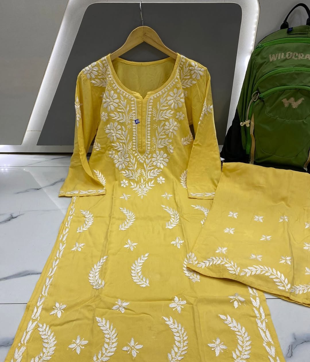 RAYON 2 PIECE KURTI PLAZO SET IN BUTTER YELLOW.