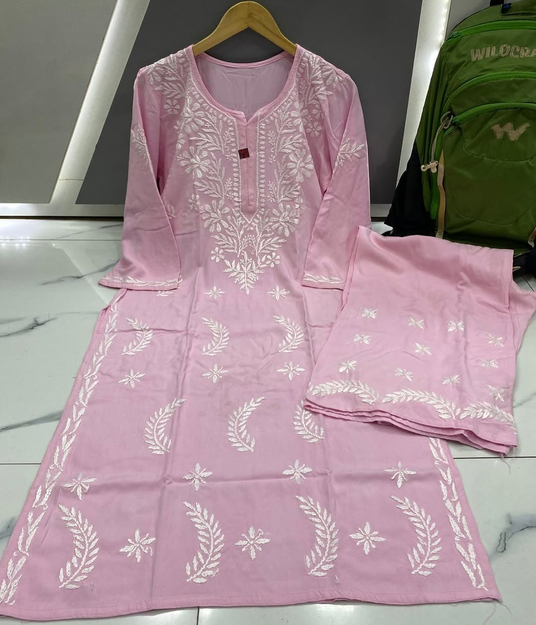 RAYON 2 PIECE KURTI PLAZO SET IN BABY PINK💕