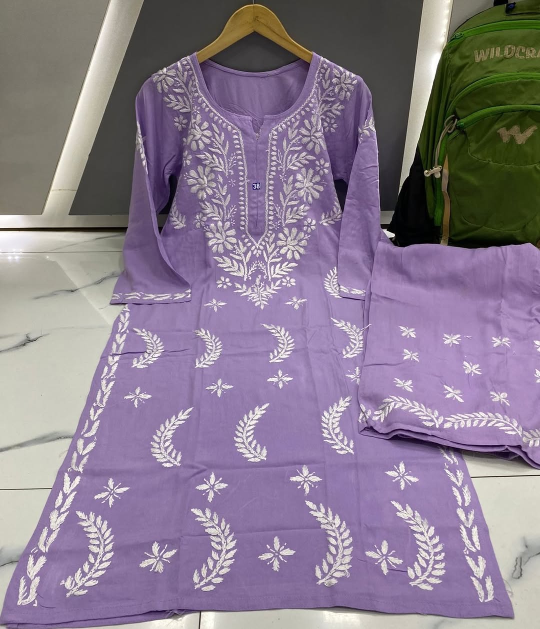 RAYON 2 PIECE KURTI PLAZO SET IN LAVENDER SHADE.