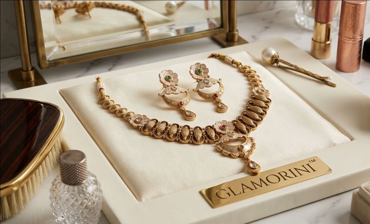 Glamorini Golden  Meenakari Necklace Set view 2