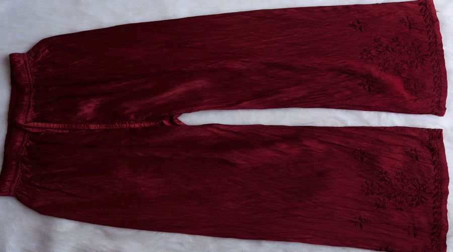 ROSY 2 PIECE CHANDERI HANDWORK KURTI PLAZO SET. view 4