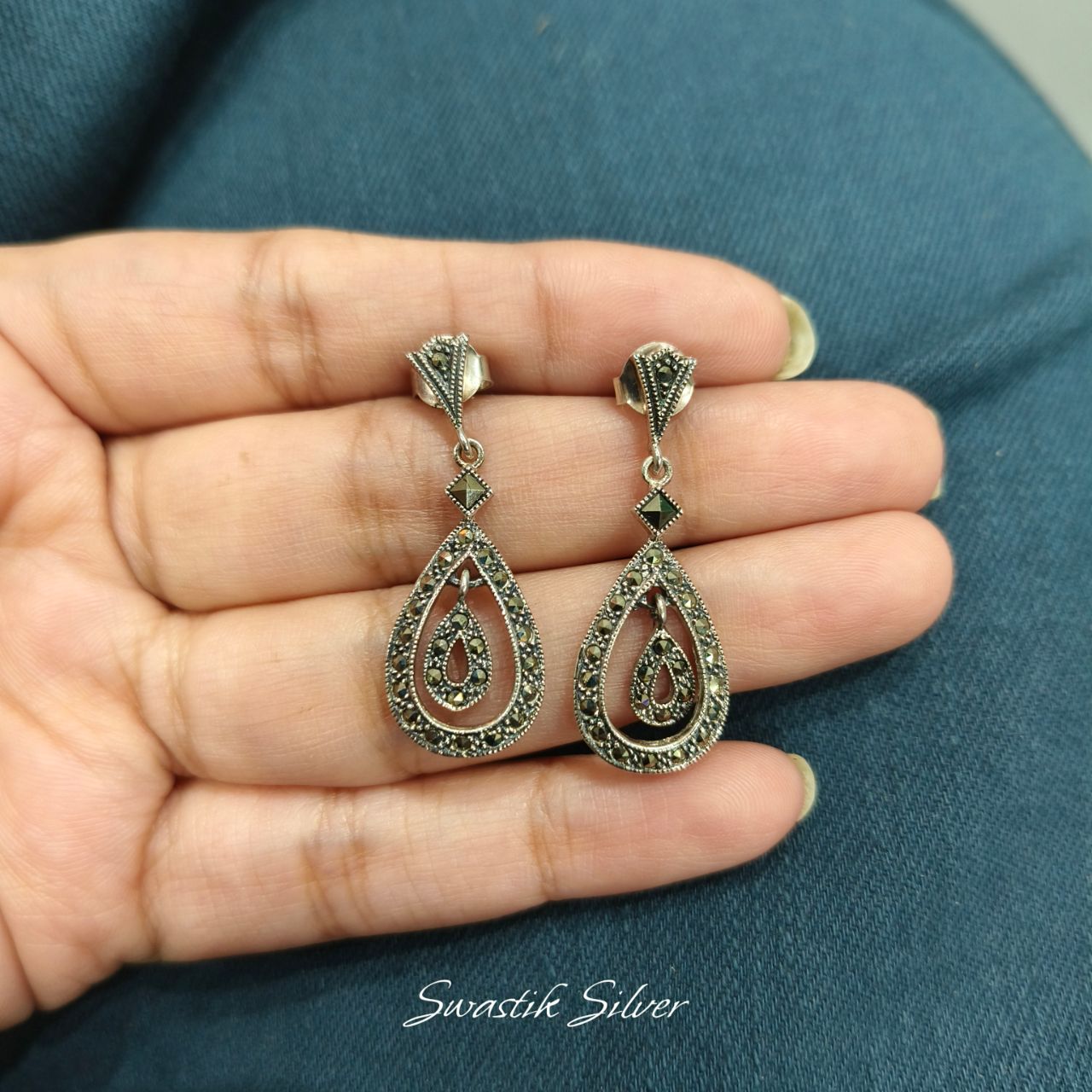 Marcasite Teardrop Earrings view 4