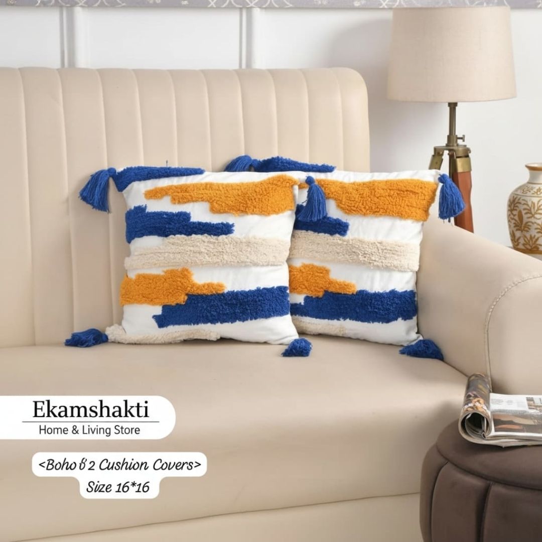 Boho Brushstroke Tufted Cushion Covers (Pack of 2)