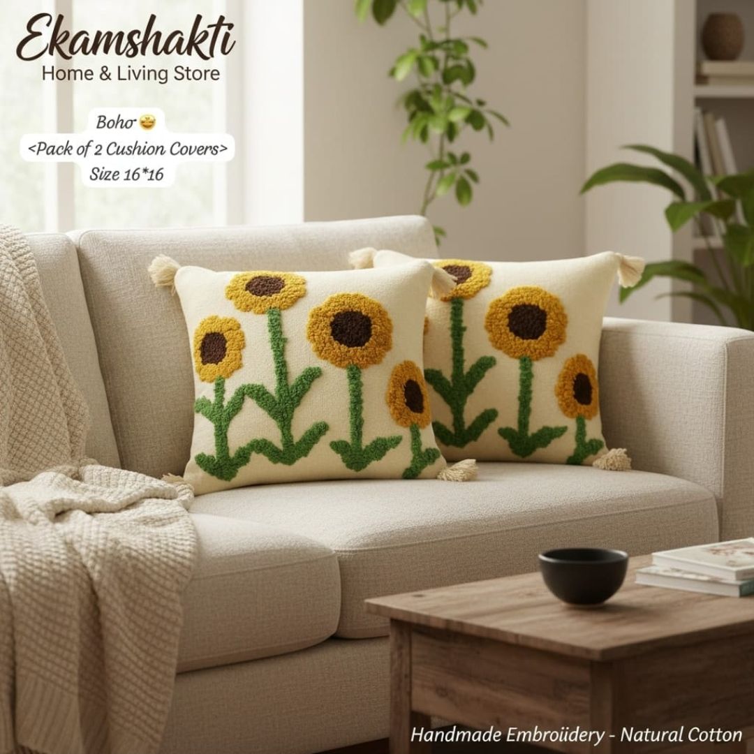 Sunflower Tufted Cushion Covers (Pack of 2)