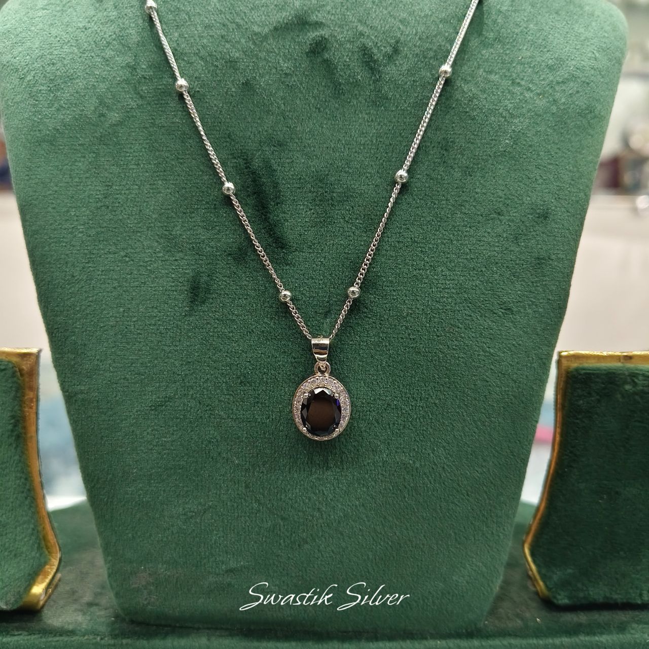 Black Stone Silver Pendant view 2
