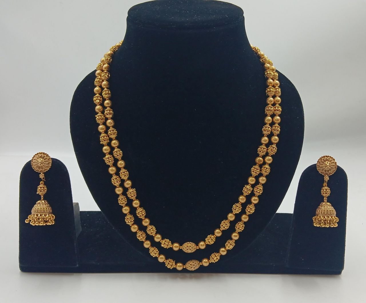 Premium Quality Golden Beads Double Layer Necklace Set view 2