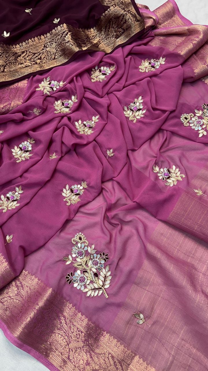 Embroidered Pink Saree view 2