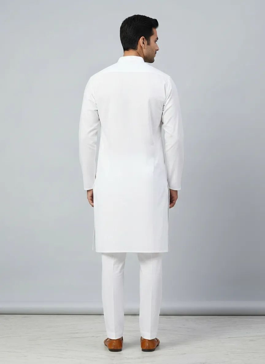 PC's Solid White Kurta Pajama Set view 2