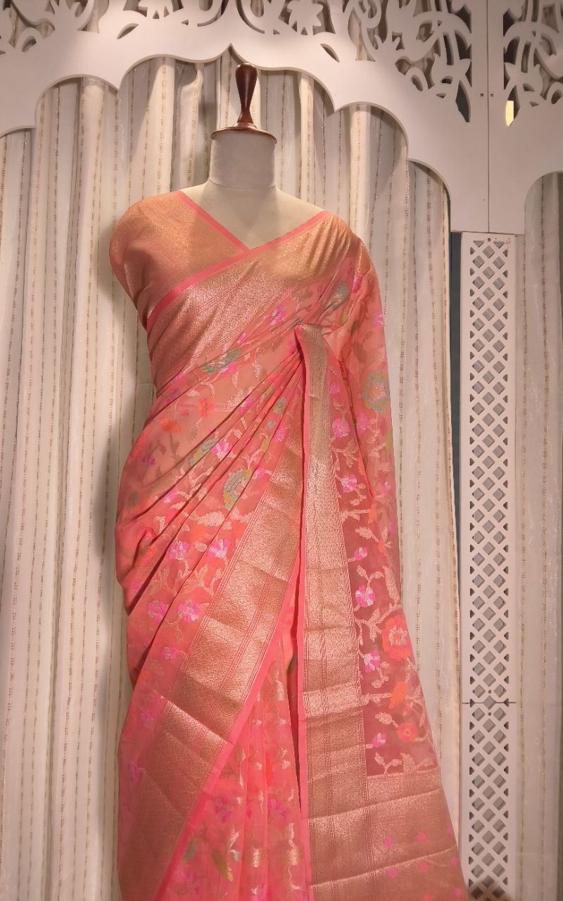 Banarasi kora sillk with full emboroidrry view 4