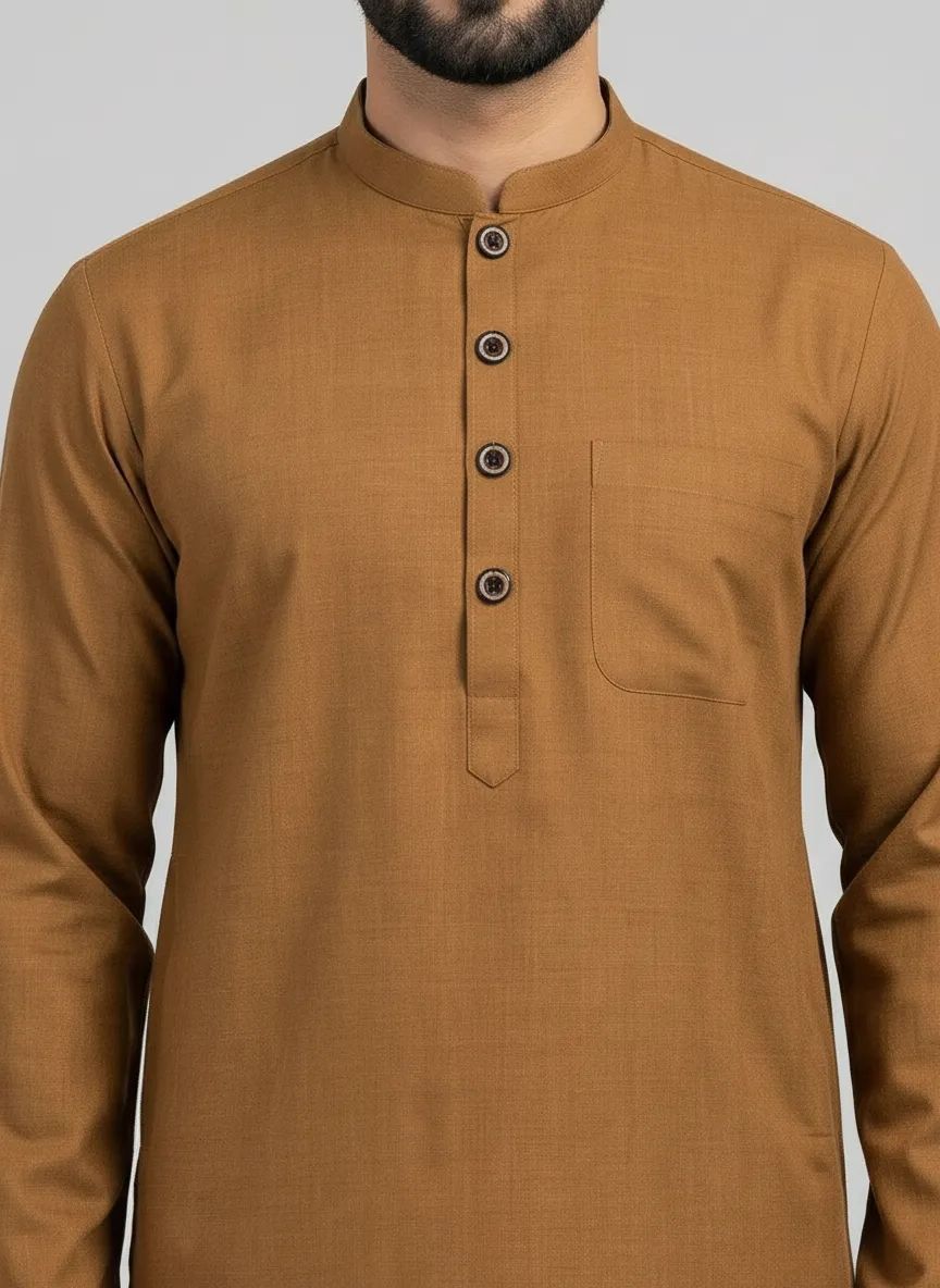 PC's Solid Brown Kurta Pajama Set view 3