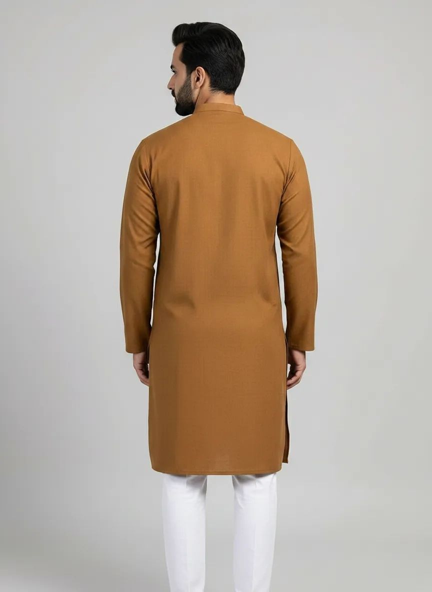 PC's Solid Brown Kurta Pajama Set view 2