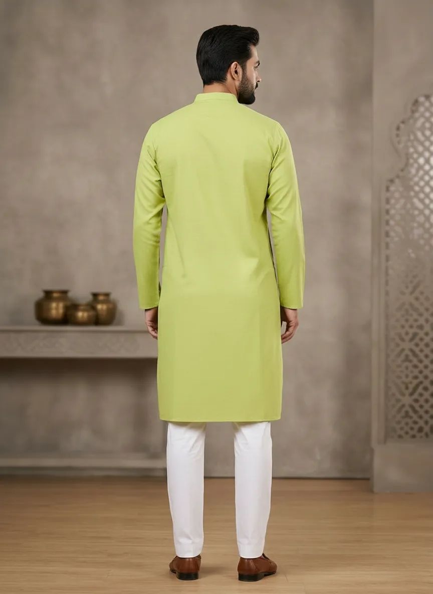 PC's Solid Green Kurta Pajama Set view 2
