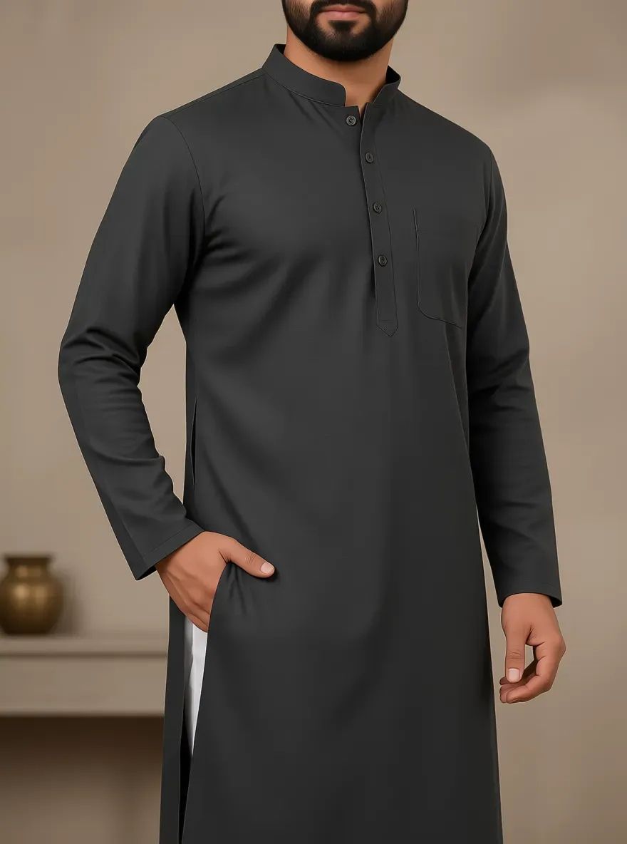 PC's Solid Black Kurta Pajama Set view 2