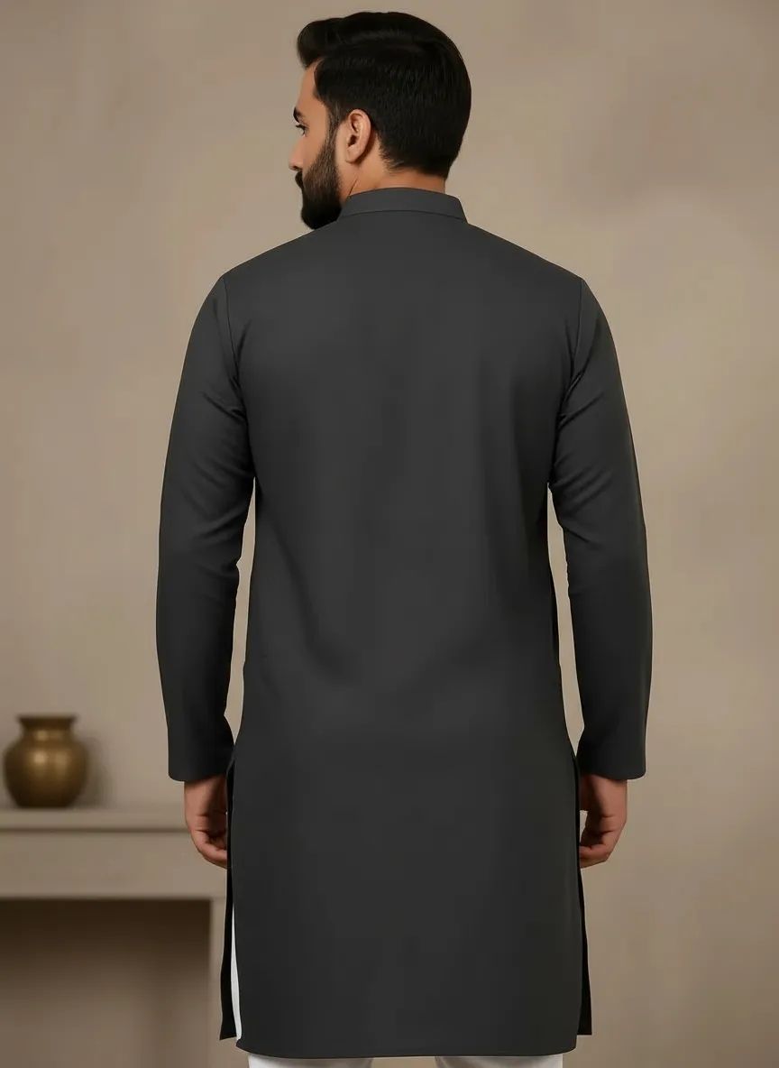PC's Solid Black Kurta Pajama Set view 3