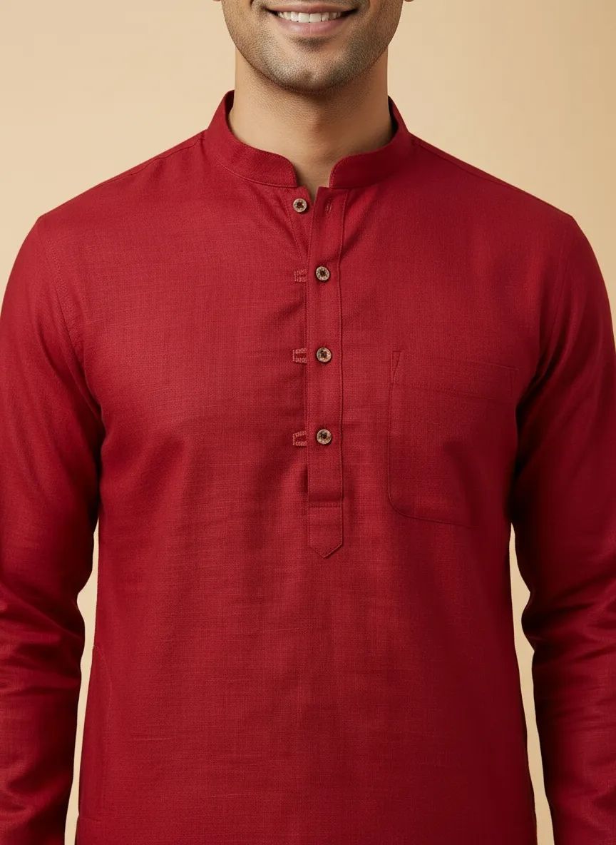 PC's Solid Red Kurta Pajama Set view 2
