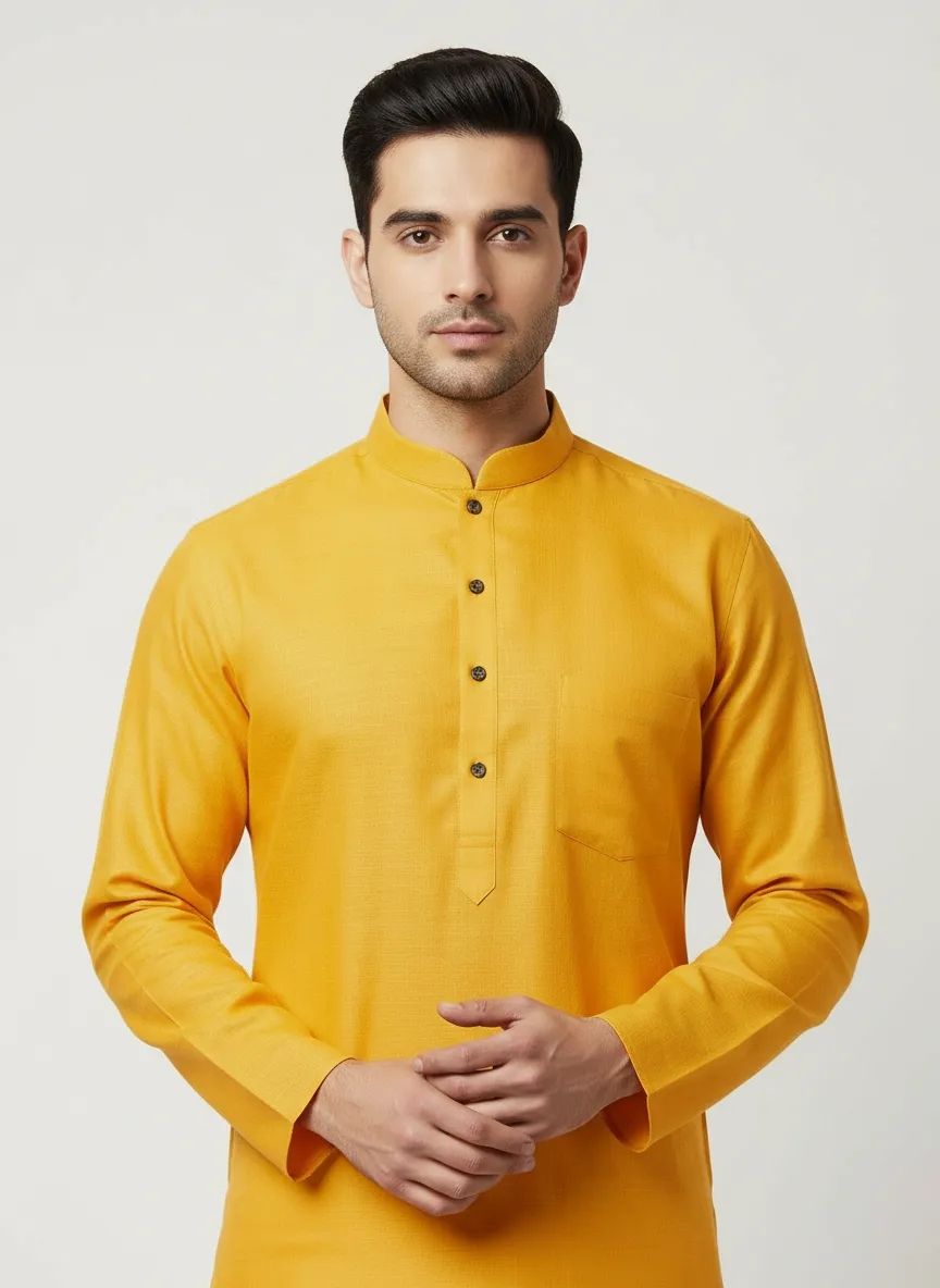 PC's Solid Yellow Kurta Pajama Set view 2