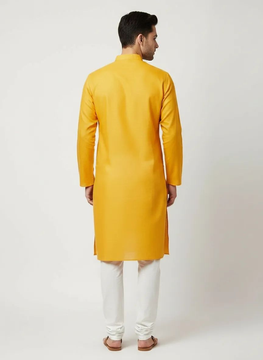 PC's Solid Yellow Kurta Pajama Set view 3