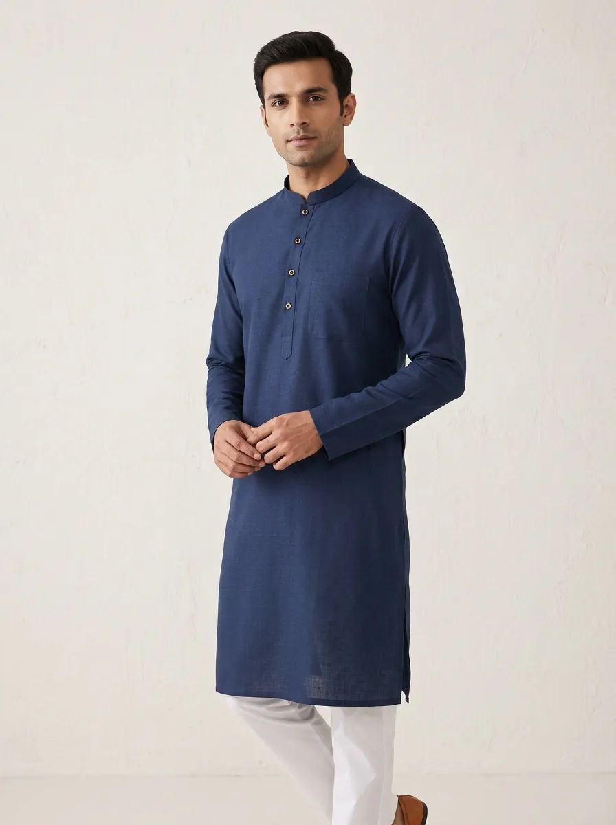 PC's Solid Navy Blue Kurta Pajama Set