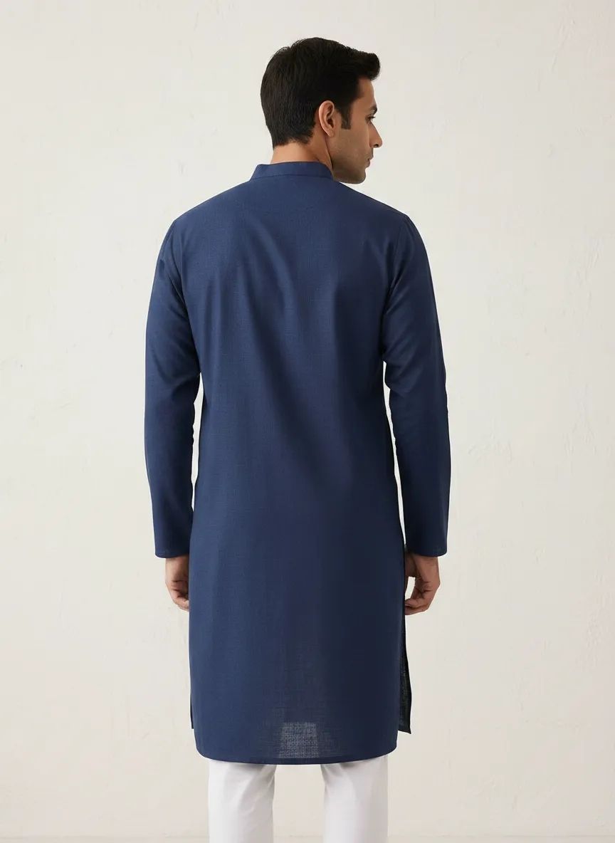 PC's Solid Navy Blue Kurta Pajama Set view 2