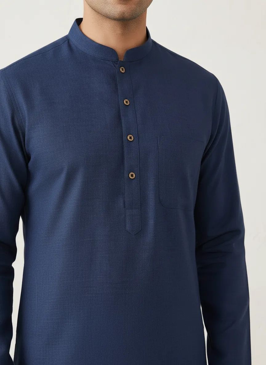 PC's Solid Navy Blue Kurta Pajama Set view 3