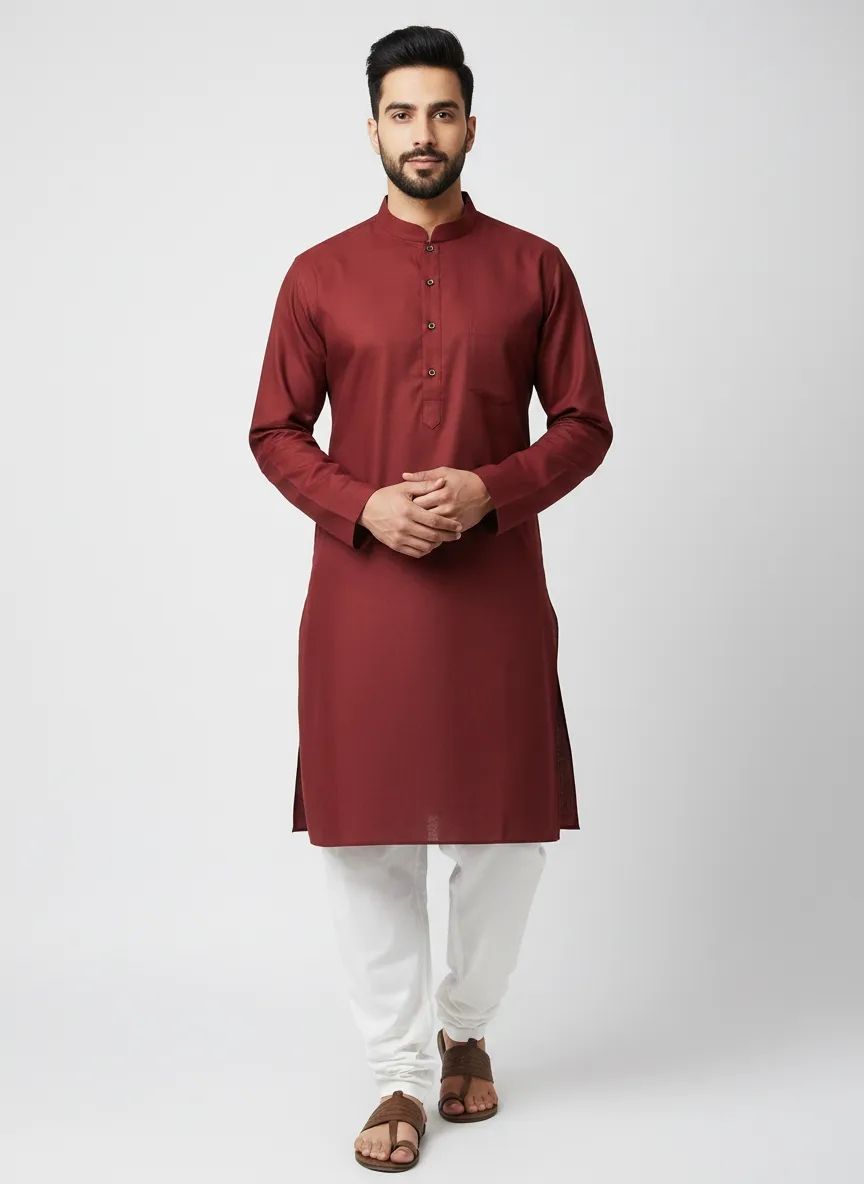 PC's Solid Maroon Kurta Pajama Set