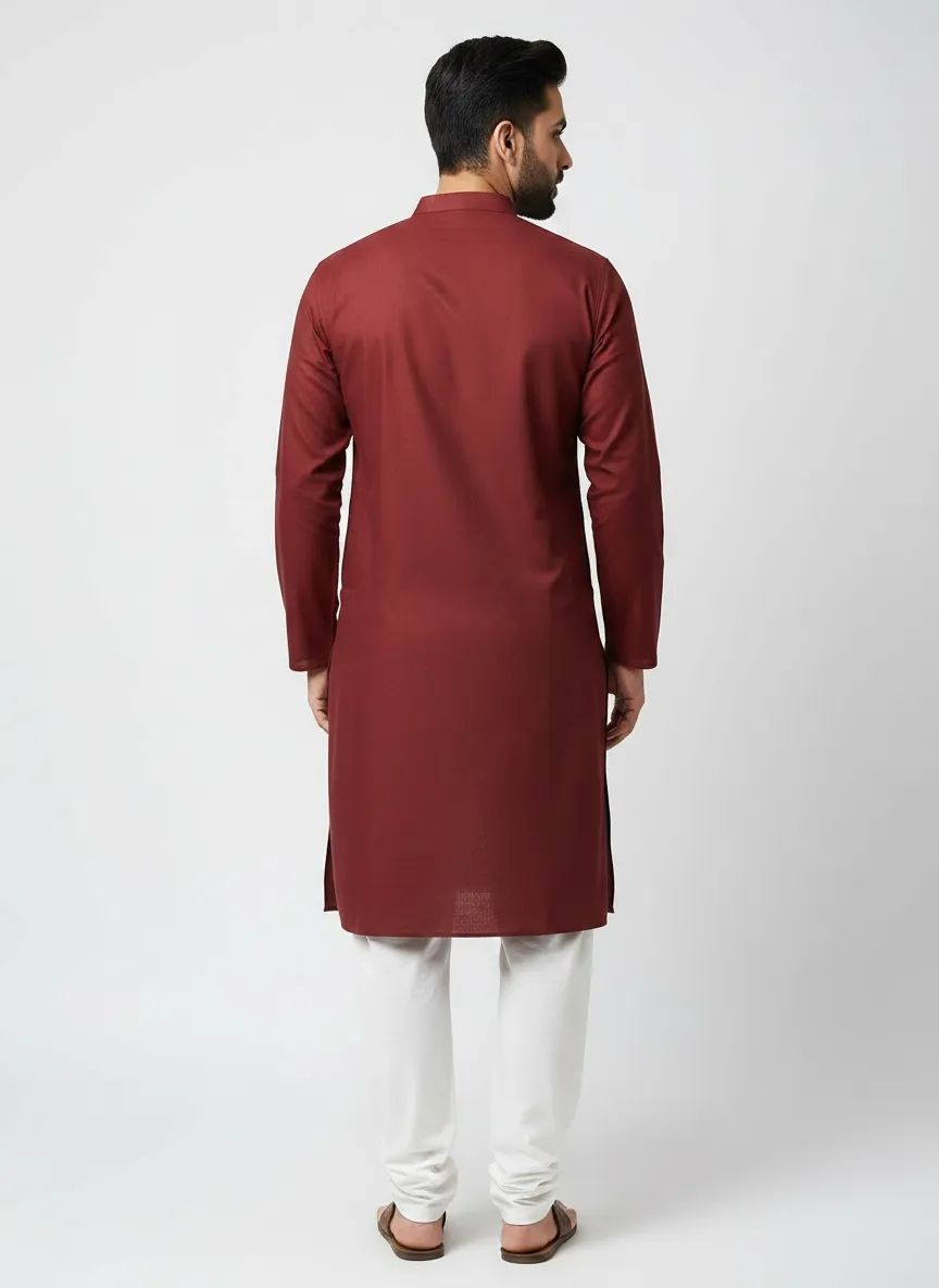 PC's Solid Maroon Kurta Pajama Set view 2